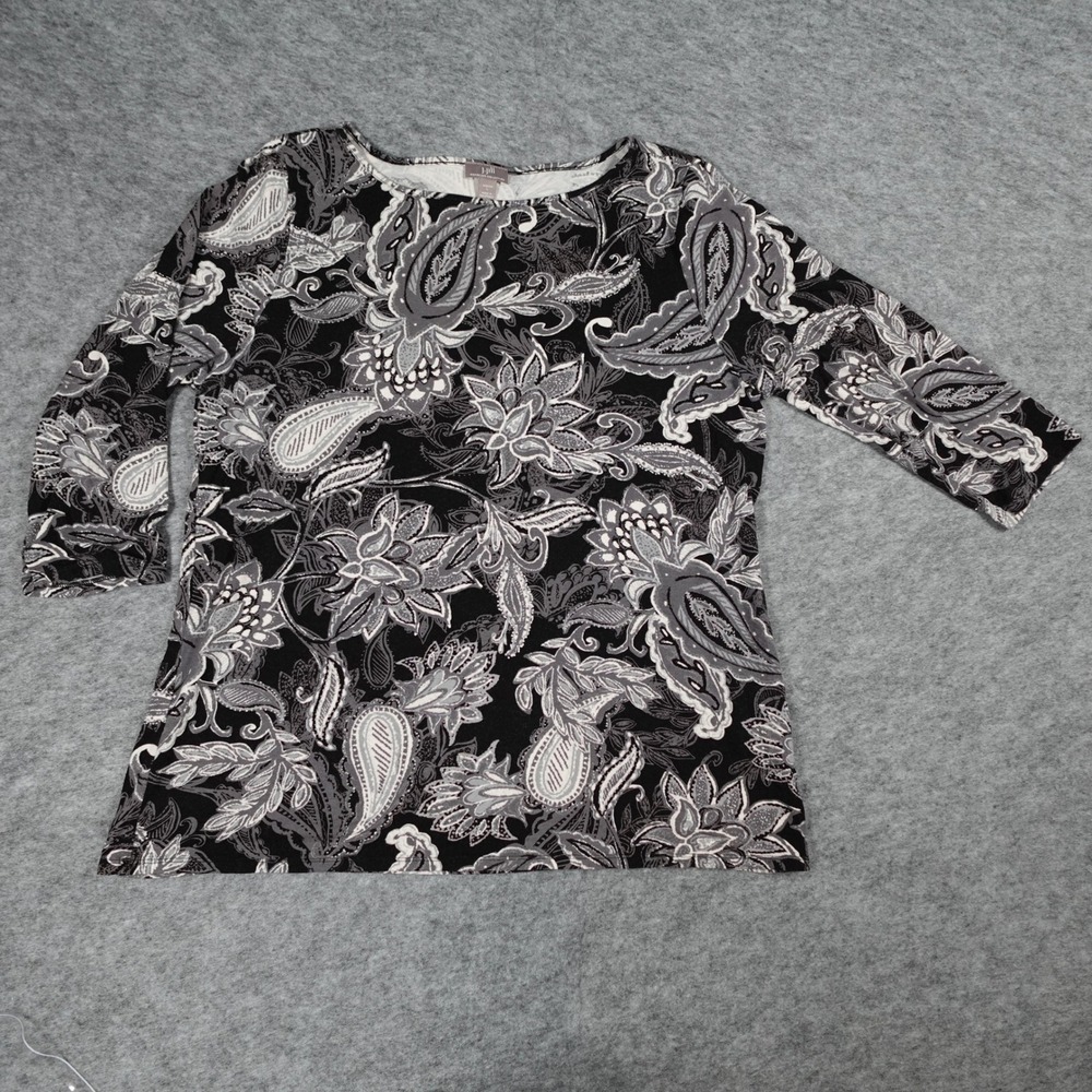 J Jill Top Womens Large‎ Black White Paisley Wearever Collection Jersey Knit